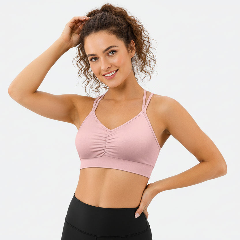 Sports Ruched V Neck Bra Pink