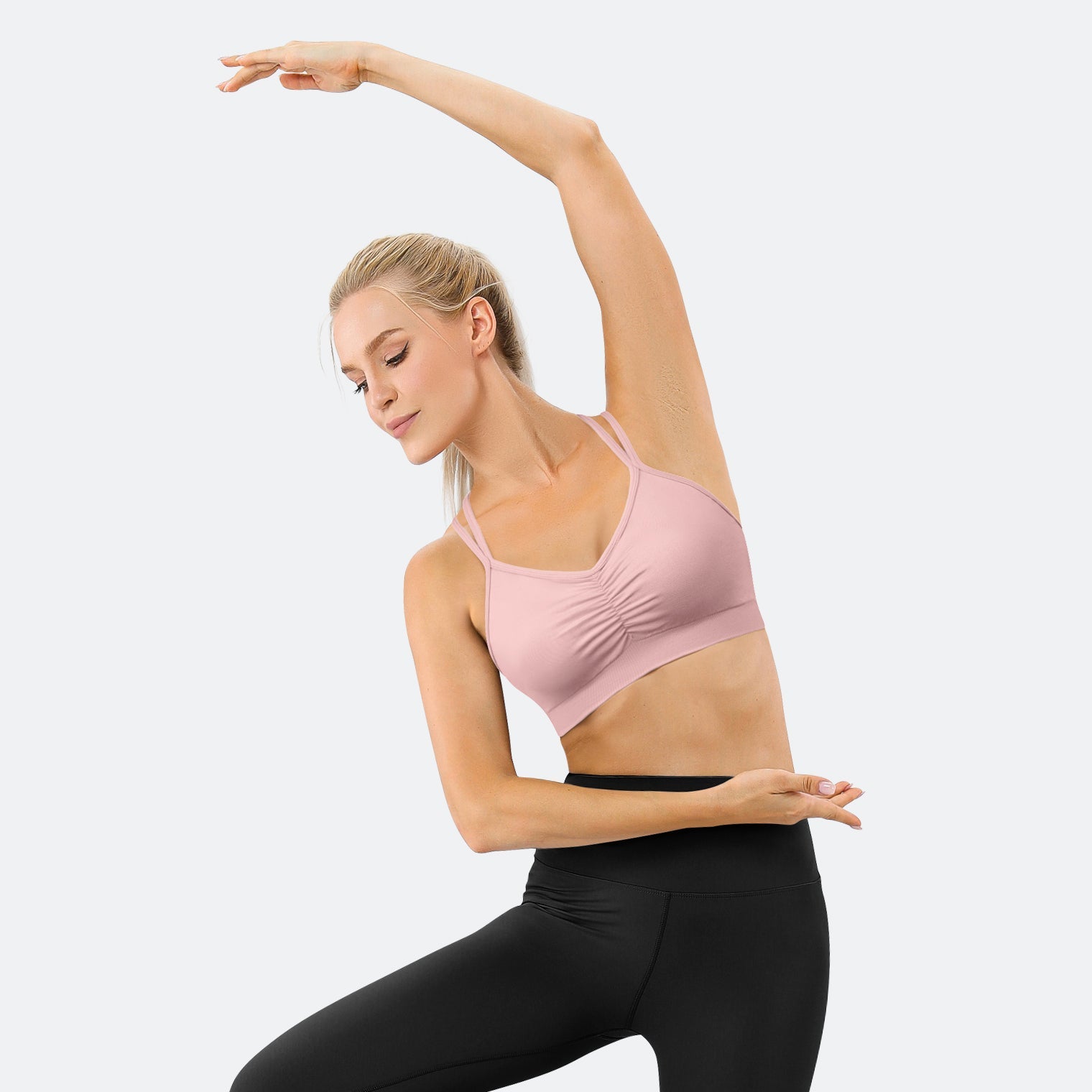 Sports Ruched V Neck Bra Pink