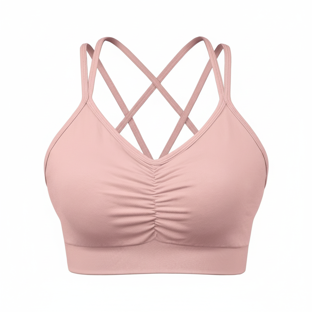 Sports Ruched V Neck Bra Pink