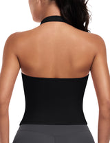 V Neck Open Back Crop Halter Tank Top Yoga Workout Camisole