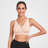 Women's Zip Front Active Yoga Sports Bras Beige