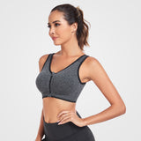 Women's Zip Front Active Yoga Sports Bras Grey