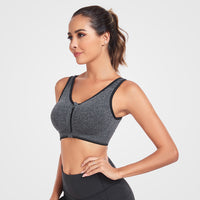 Women's Zip Front Active Yoga Sports Bras Grey