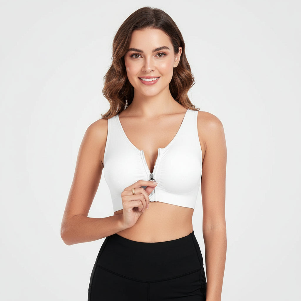 Women's Zip Front Active Yoga Sports Bras White