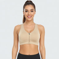 Zip Front Racerback Sports Bra Beige