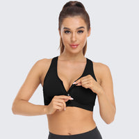 Zip Front Racerback Sports Bra Black