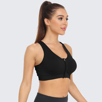 Zip Front Racerback Sports Bra Black