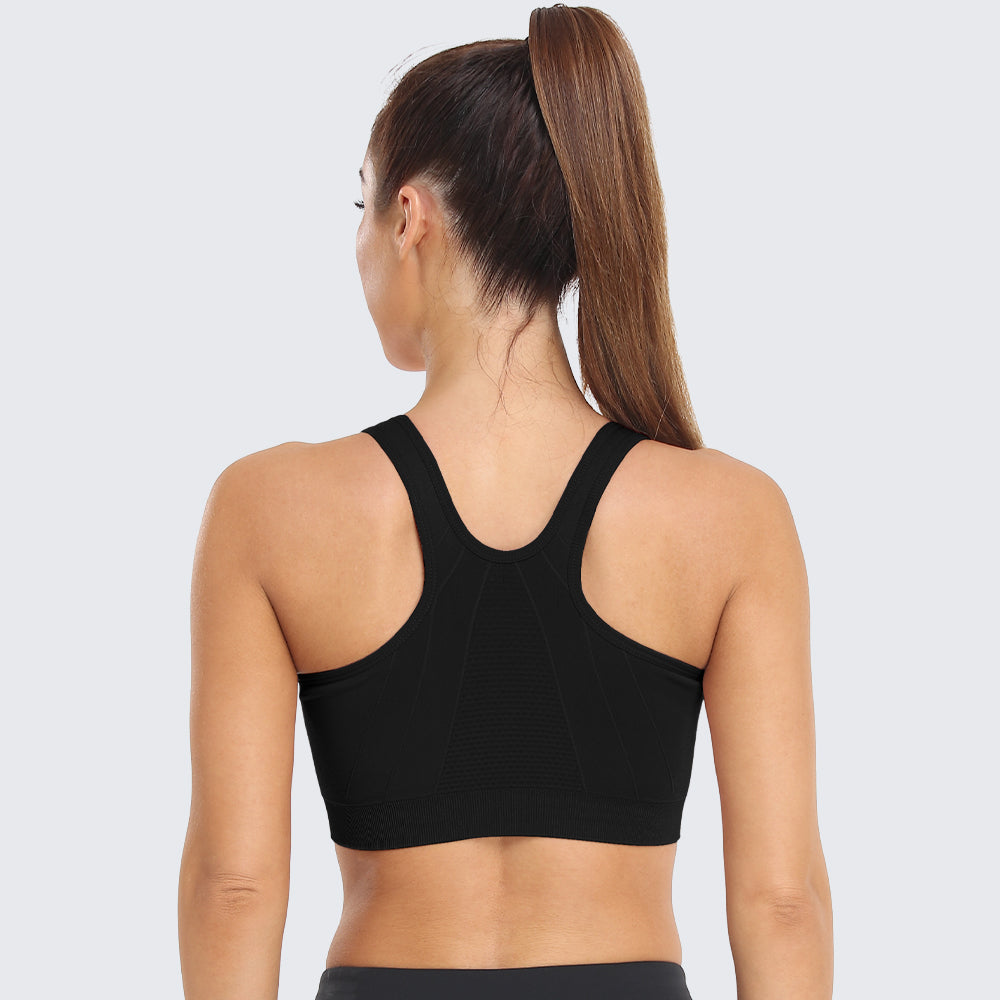Zip Front Racerback Sports Bra Black