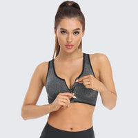 Zip Front Racerback Sports Bra Grey
