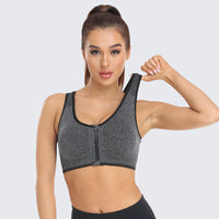 Zip Front Racerback Sports Bra Grey