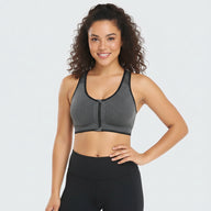 Zip Front Racerback Sports Bra Grey
