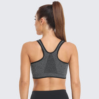 Zip Front Racerback Sports Bra Grey