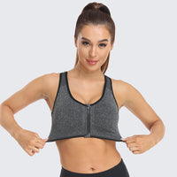 Zip Front Racerback Sports Bra Grey