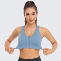 Zip Front Racerback Sports Bra Light Blue
