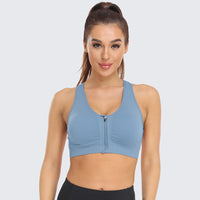 Zip Front Racerback Sports Bra Light Blue