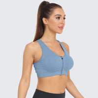 Zip Front Racerback Sports Bra Light Blue