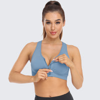 Zip Front Racerback Sports Bra Light Blue