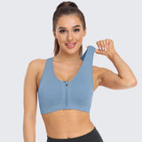 Zip Front Racerback Sports Bra Light Blue