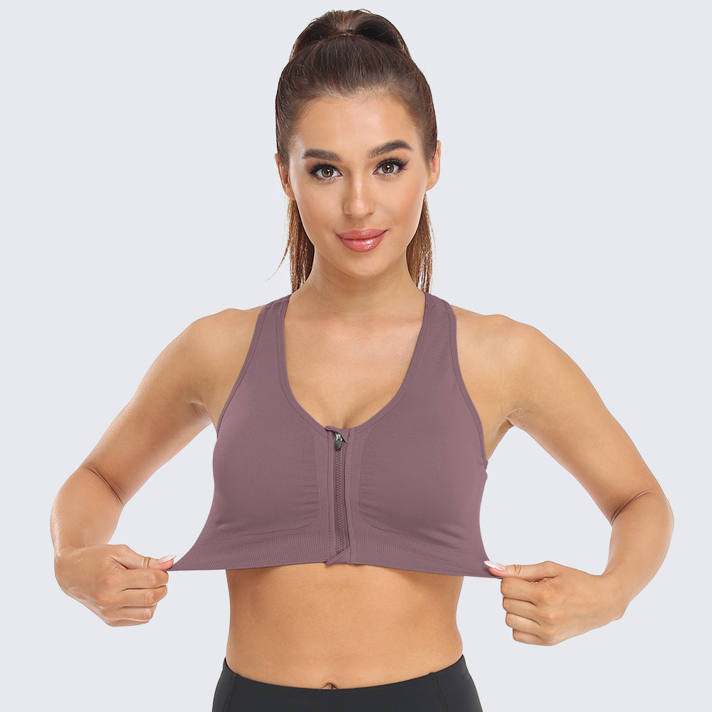 Zip Front Racerback Sports Bra Light Purple