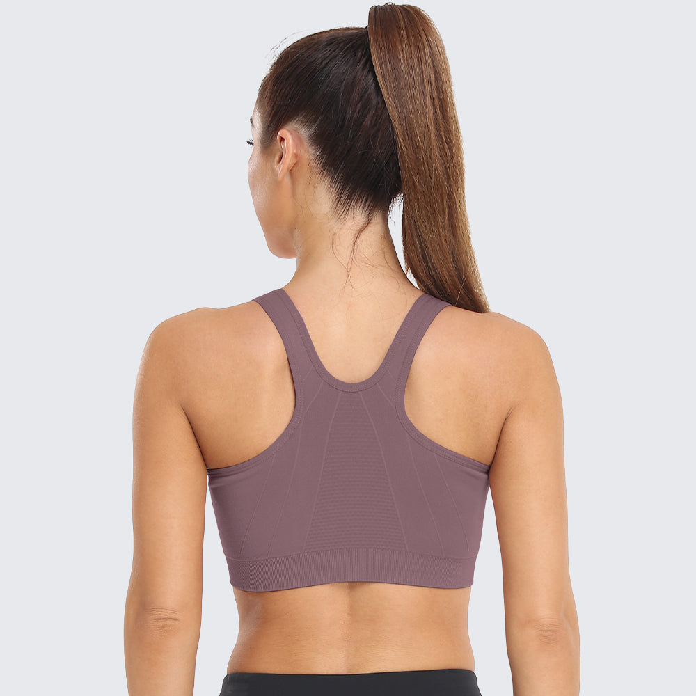 Zip Front Racerback Sports Bra Light Purple