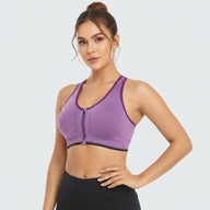 Zip Front Racerback Sports Bra Purple