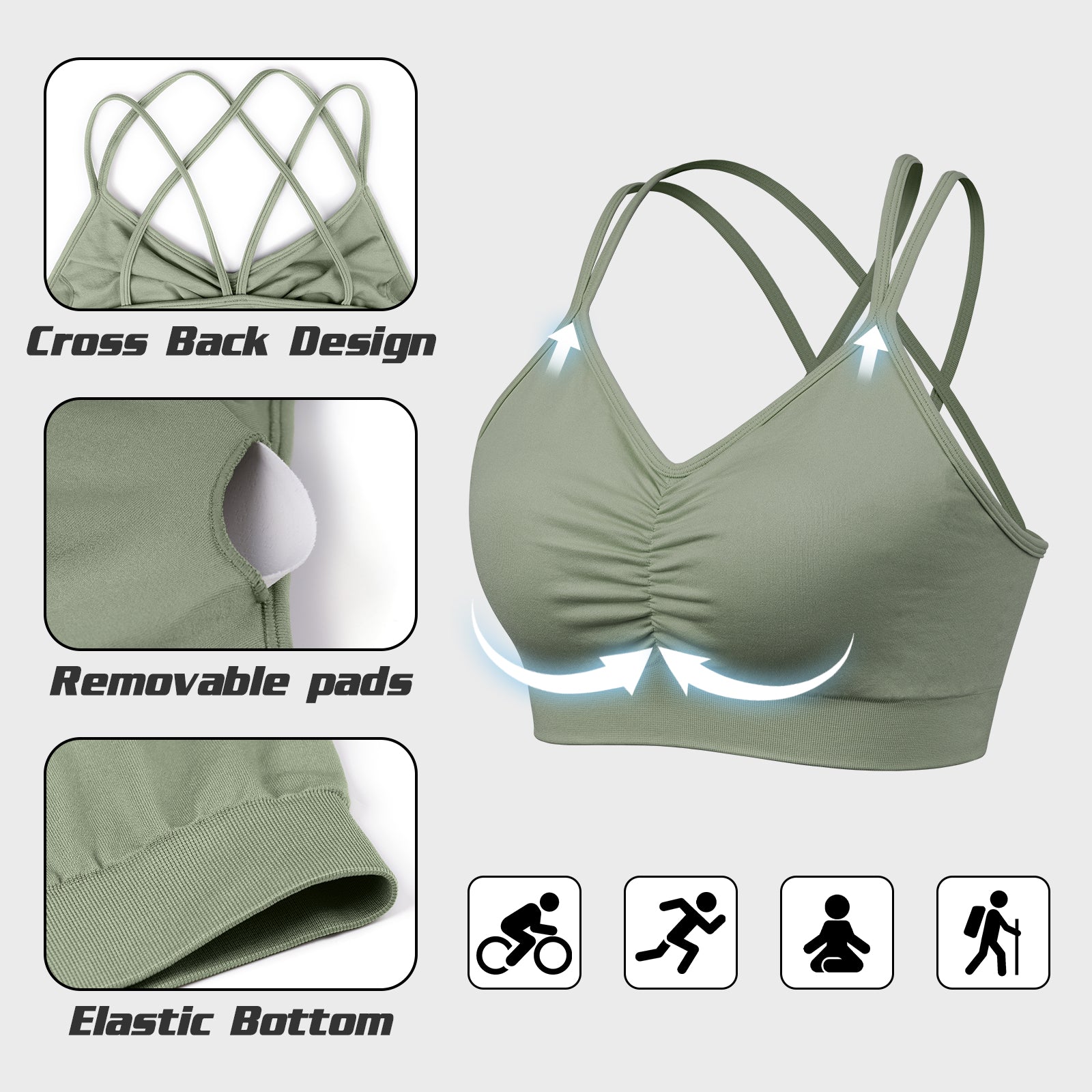 Sports Ruched V Neck Bra