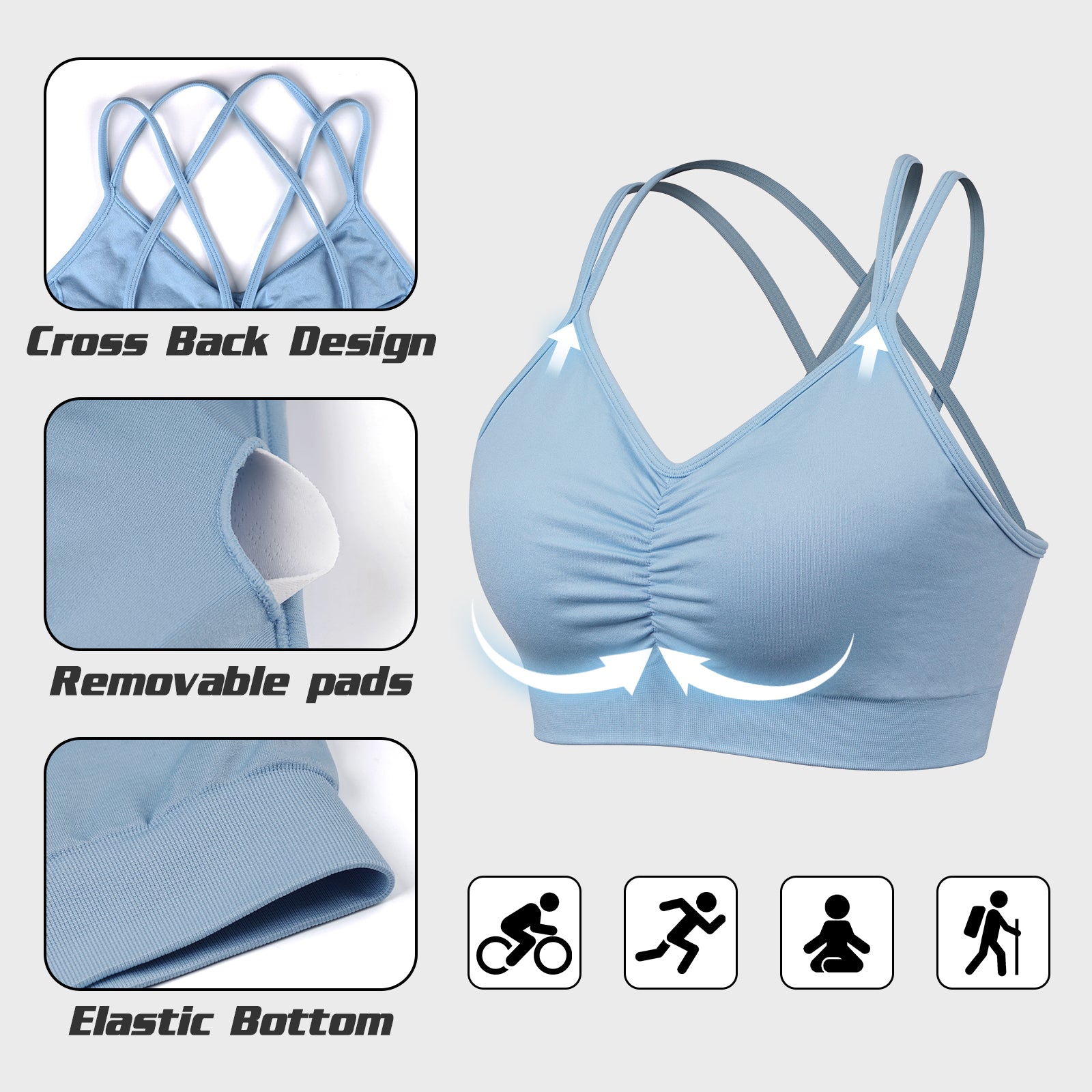 Sports Ruched V Neck Bra